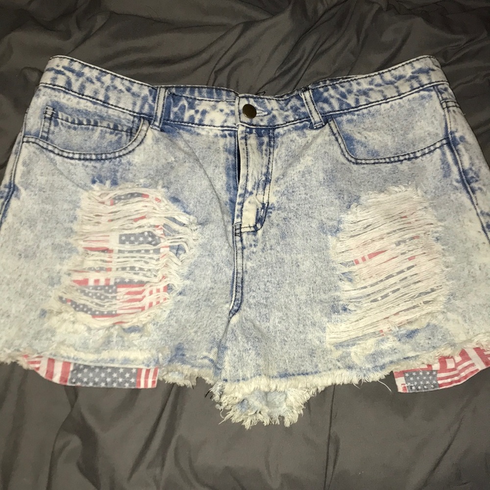 High waisted destructed Americana jean shorts